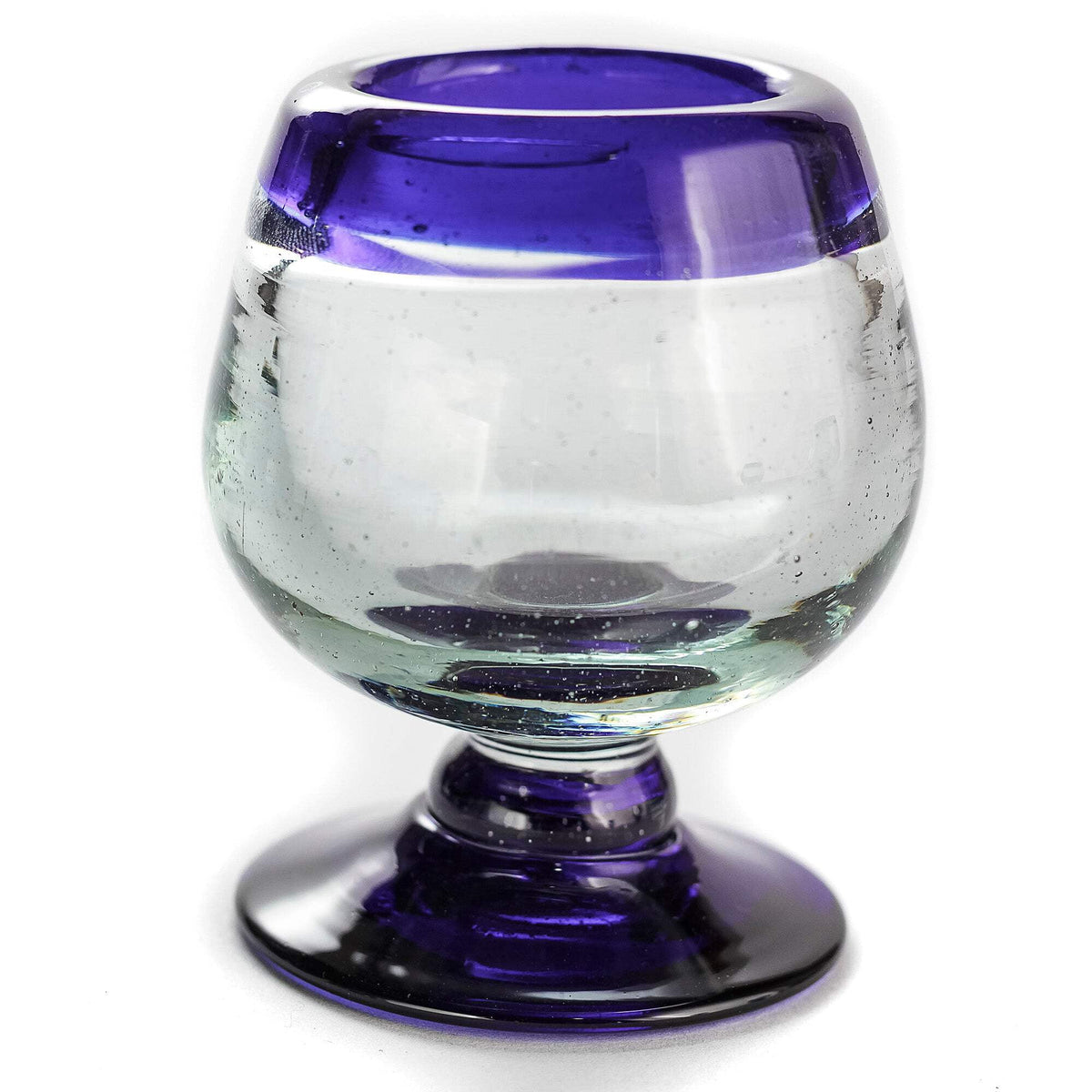 Hand-Blown Mini Snifter Shot Glasses with Cobalt Rim, 2 oz, Set of Four - Image 3