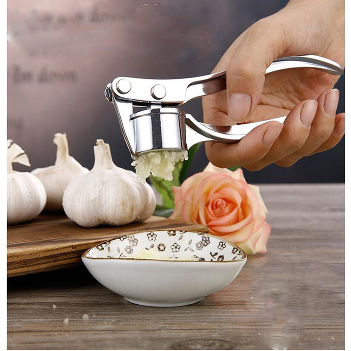Stainless Steel Garlic Press with Wide Chamber and Rinse-Clean Plate - Image 4