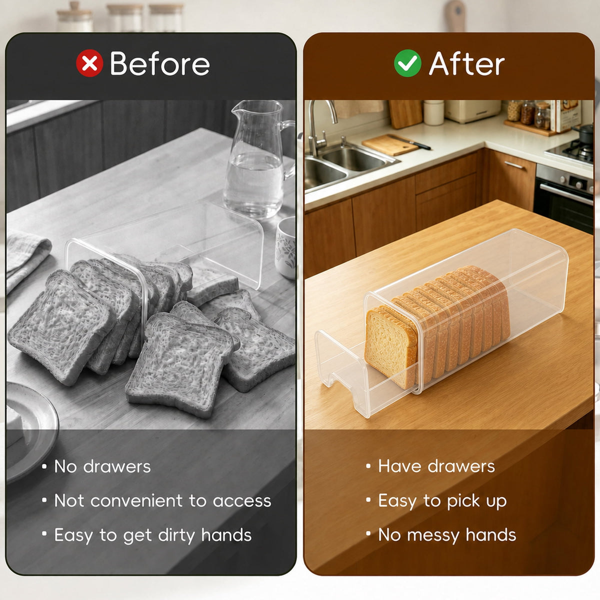 Slide-Out Bread Box with Airtight Lid and Drawer Tray, Clear - Image 3