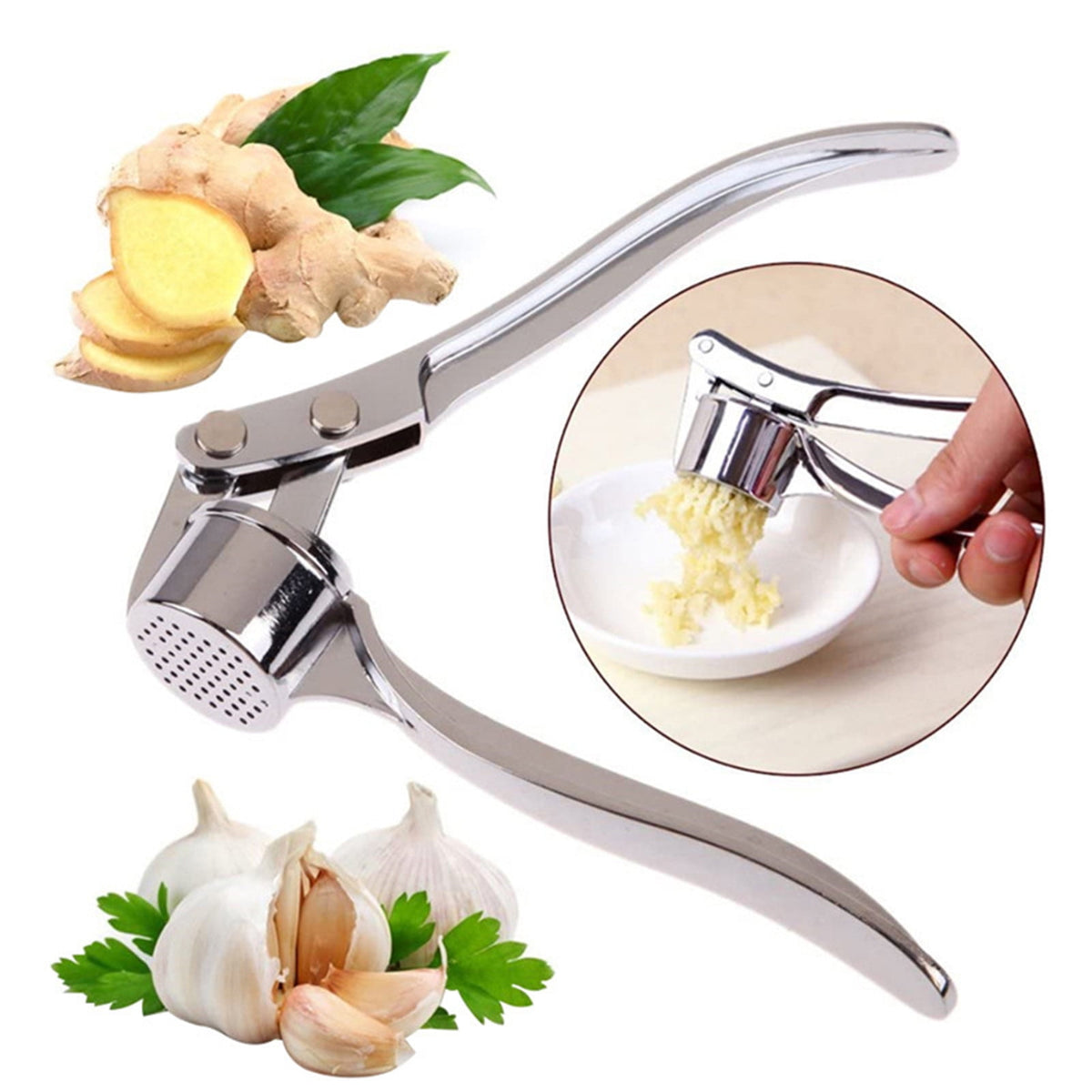 Stainless Steel Garlic Press with Wide Chamber and Rinse-Clean Plate - Image 2