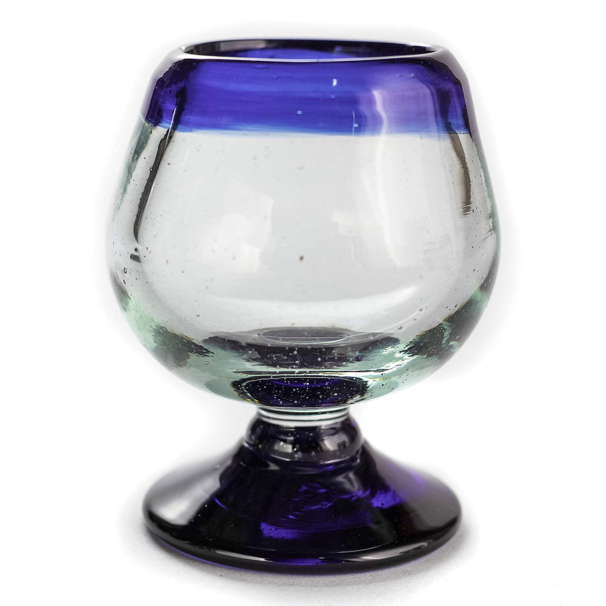 Hand-Blown Mini Snifter Shot Glasses with Cobalt Rim, 2 oz, Set of Four