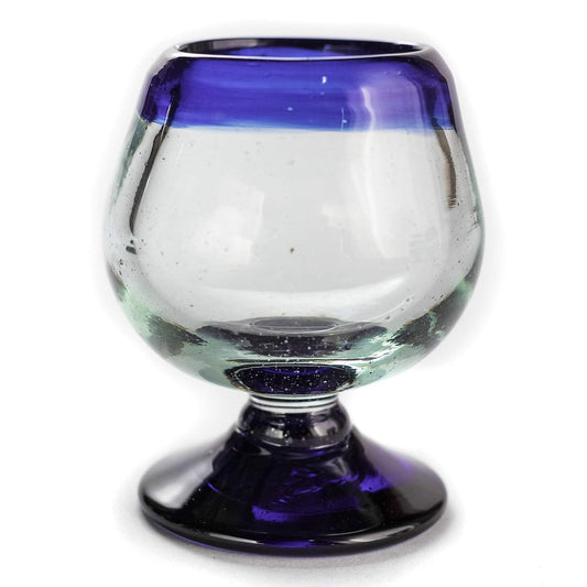 Hand-Blown Mini Snifter Shot Glasses with Cobalt Rim, 2 oz, Set of Four