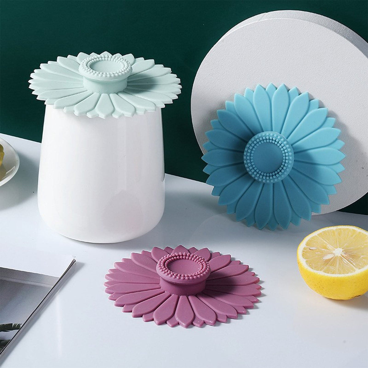 Sunflower Silicone Mug Lids for Tea and Coffee, Mixed Colours - Image 5