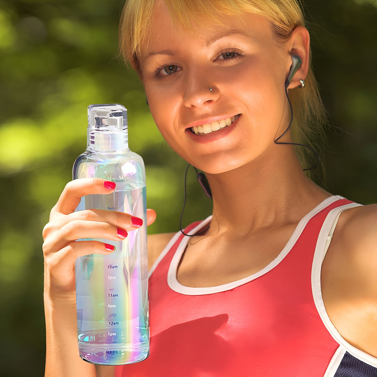 Borosilicate Glass Water Bottle, 500 ml, Steel Lid and Volume Markings - Image 4