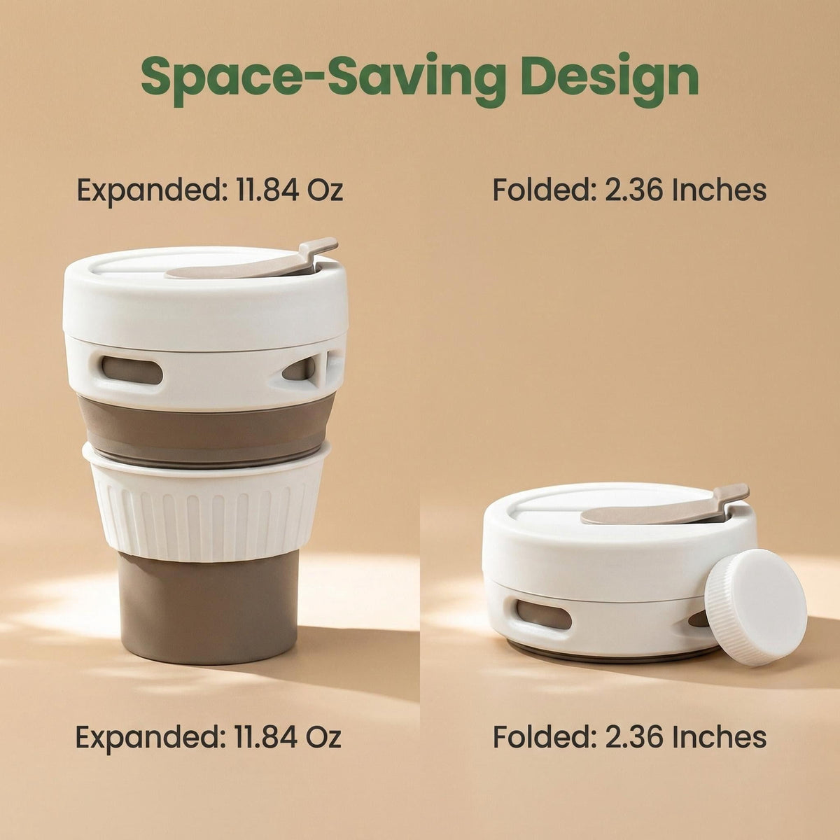 Collapsible Silicone Travel Mug, 11.84 fl oz, with Vented Spill-Resistant Lid - Image 2