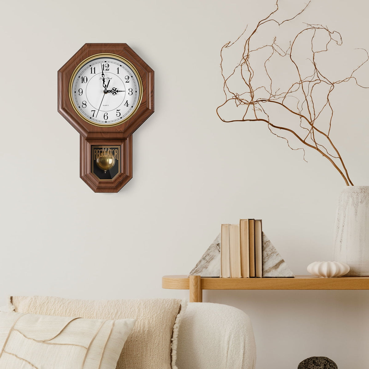 Pendulum Wall Clock with Chime and Warm Brown Vintage Case - Image 5