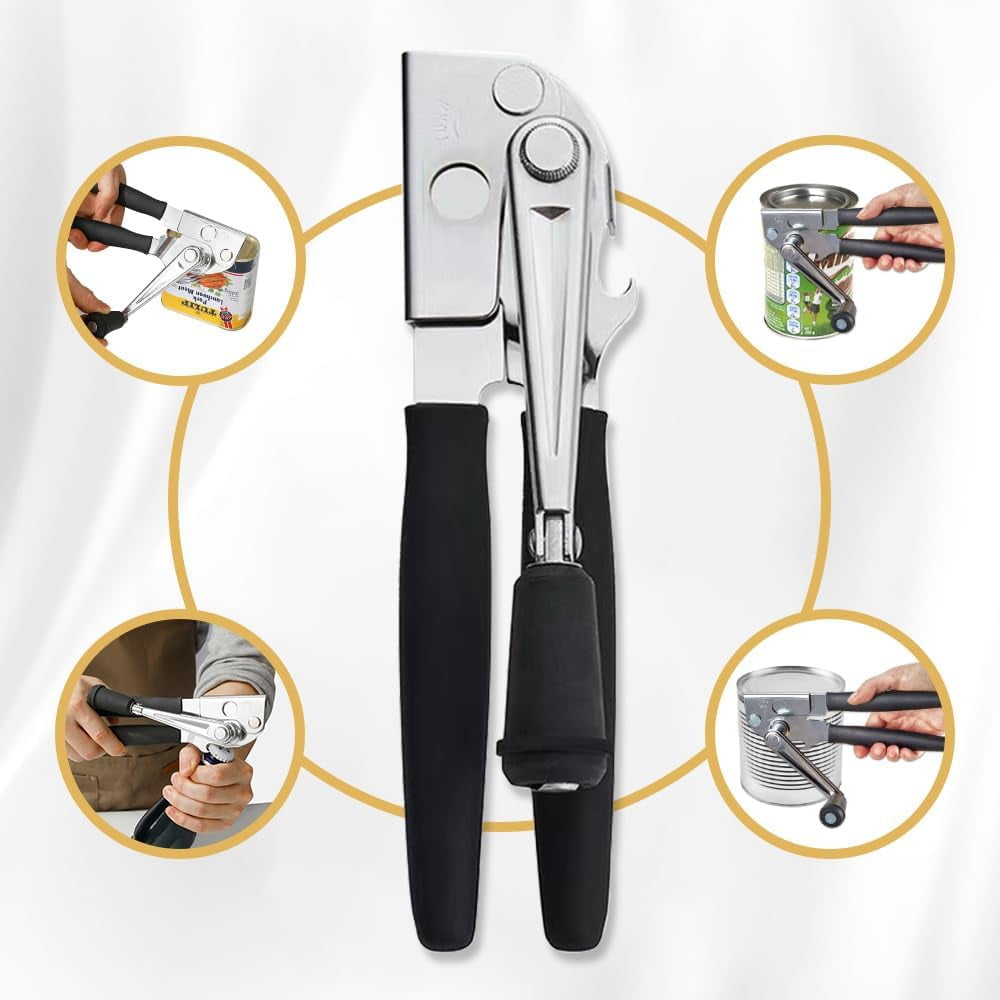 Hand-Crank Can Opener with Rubber Grip and Built-In Bottle Lifter - Image 4