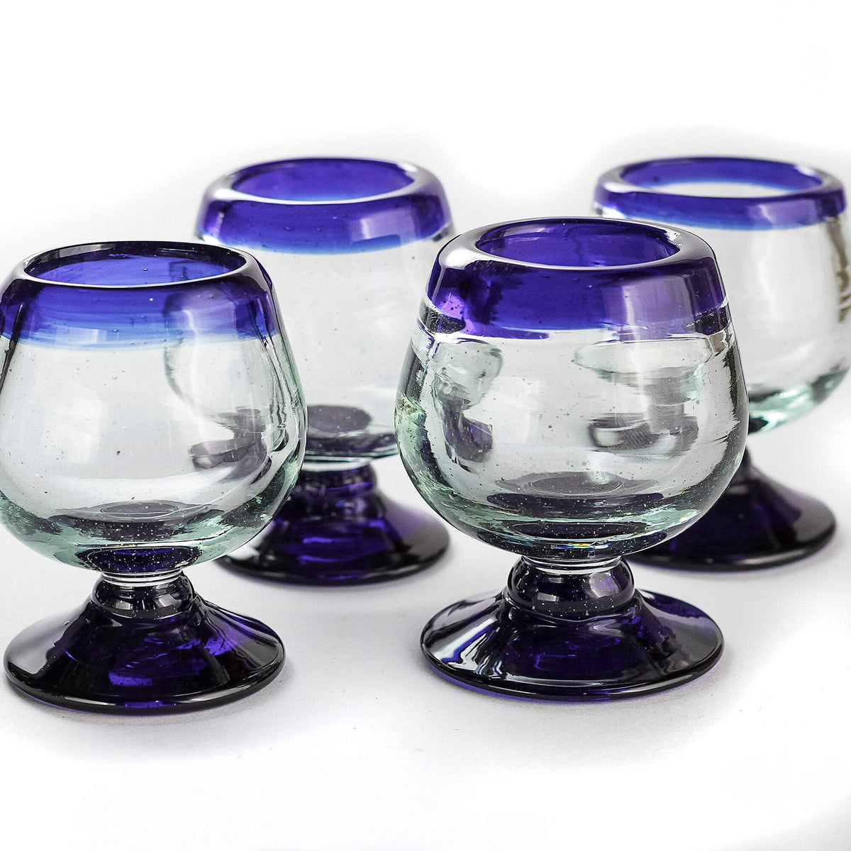Hand-Blown Mini Snifter Shot Glasses with Cobalt Rim, 2 oz, Set of Four - Image 6