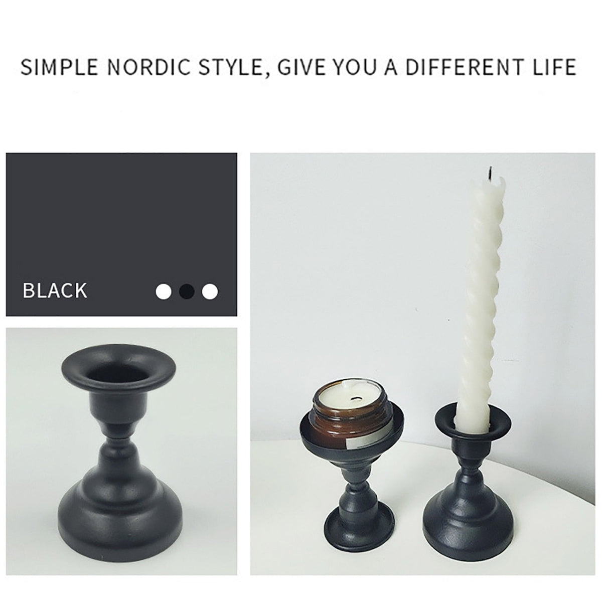 Iron Taper Candle Holders with Finger Handle, Set of Two - Image 2