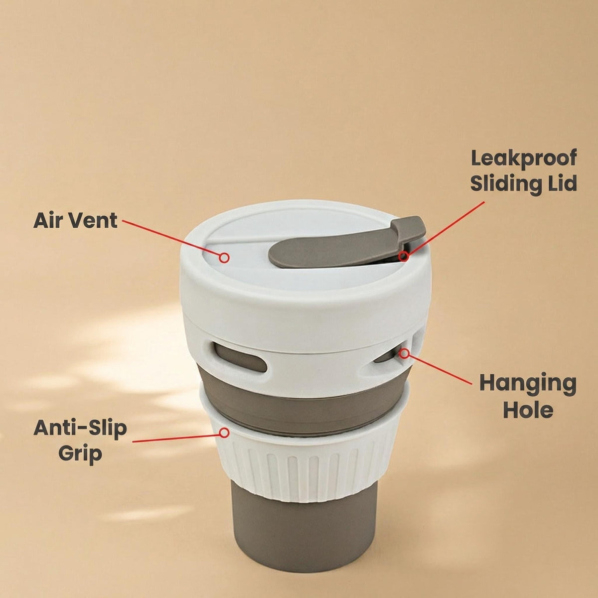 Collapsible Silicone Travel Mug, 11.84 fl oz, with Vented Spill-Resistant Lid - Image 3